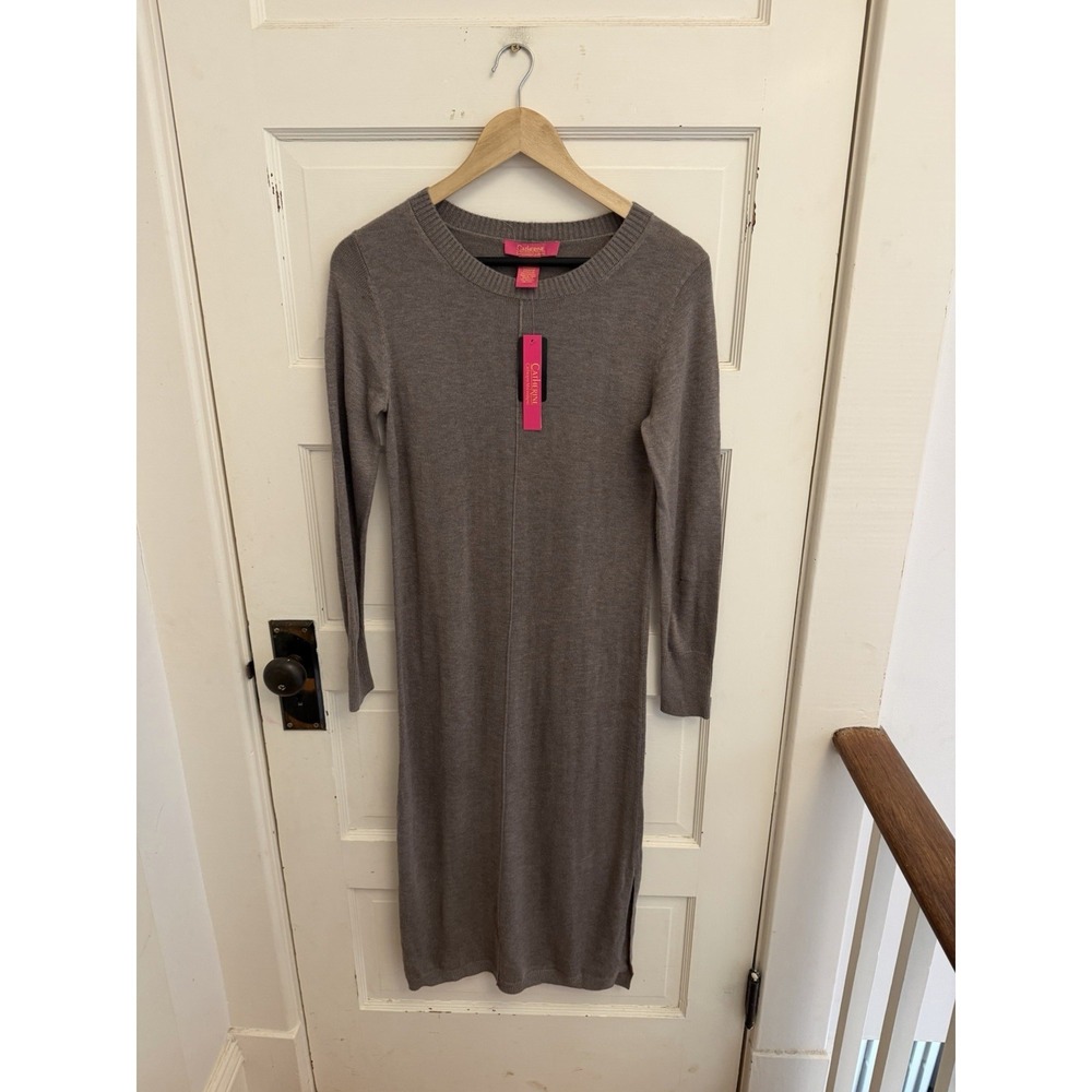Catherine Malandrino Gray Cashmere Blend LS Midi Sweater Dress Size Small New